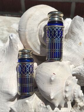 Vintage F. B. Rogers Cobalt Blue Glass Salt and Pepper Shakers set of 2